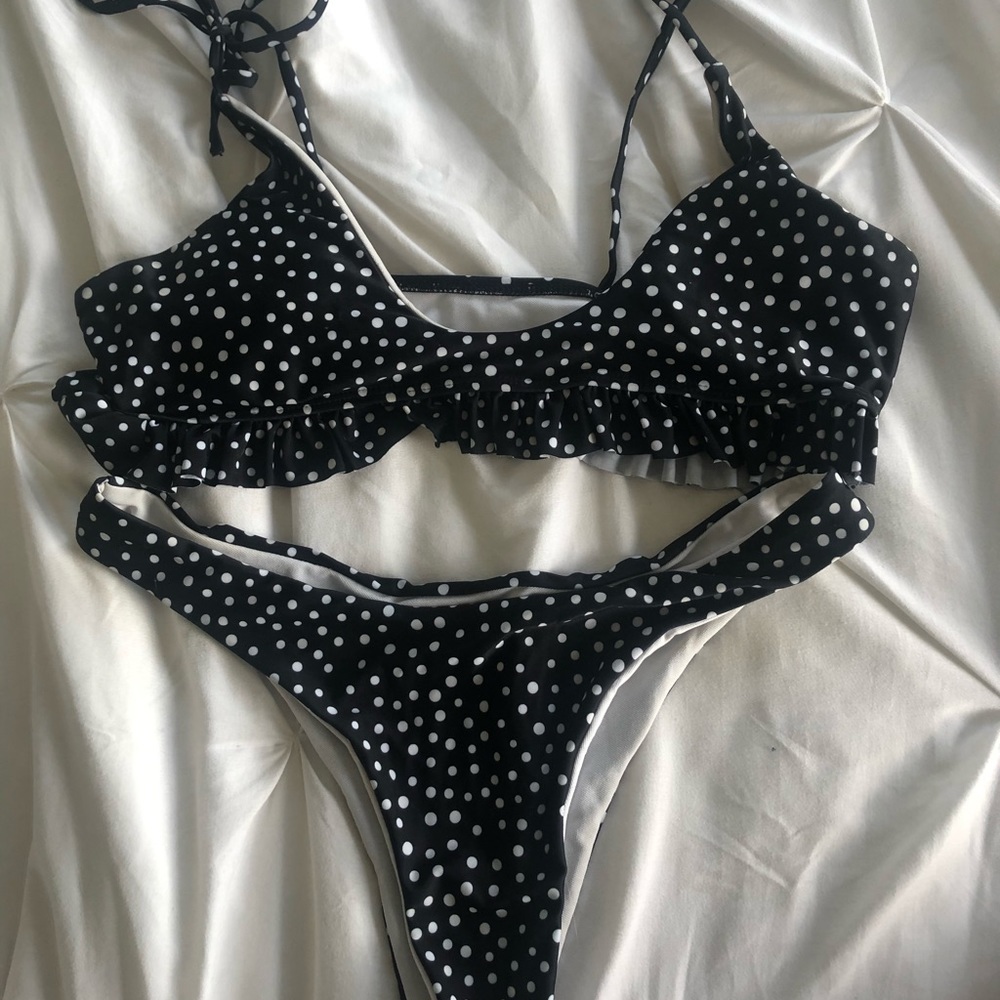 B&W polka dot bikini